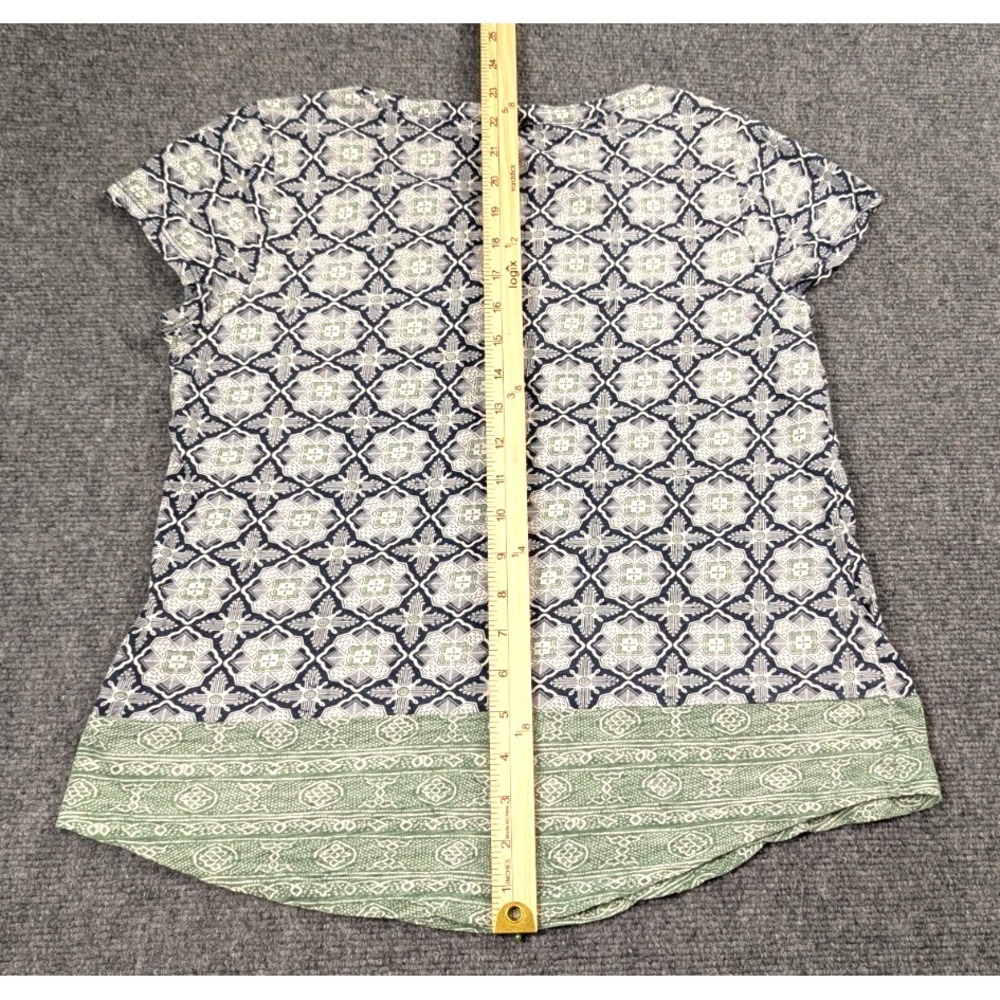 Lucky Brand Boho Print Womens Top Medium Blue Green Peasant Lightweight - Picture 4 of 5